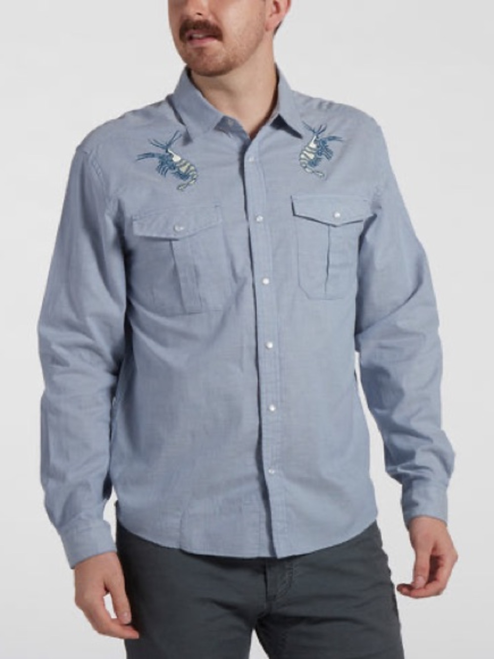 Howler Brothers Embroidered 10 Year Anniv Gaucho Snapshirt Dancing Prawns XL
